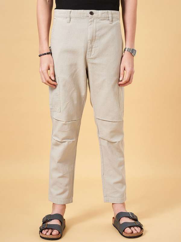 7 Alt by Pantaloons Grey Cotton Comfort Fit Self Pattern Trousers