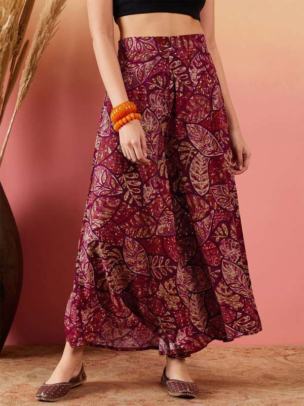 Buy Women Maroon Flared-Fit Palazzo Pants With Pockets Online