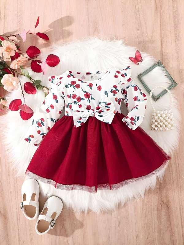 Red and white dress for baby girl on sale