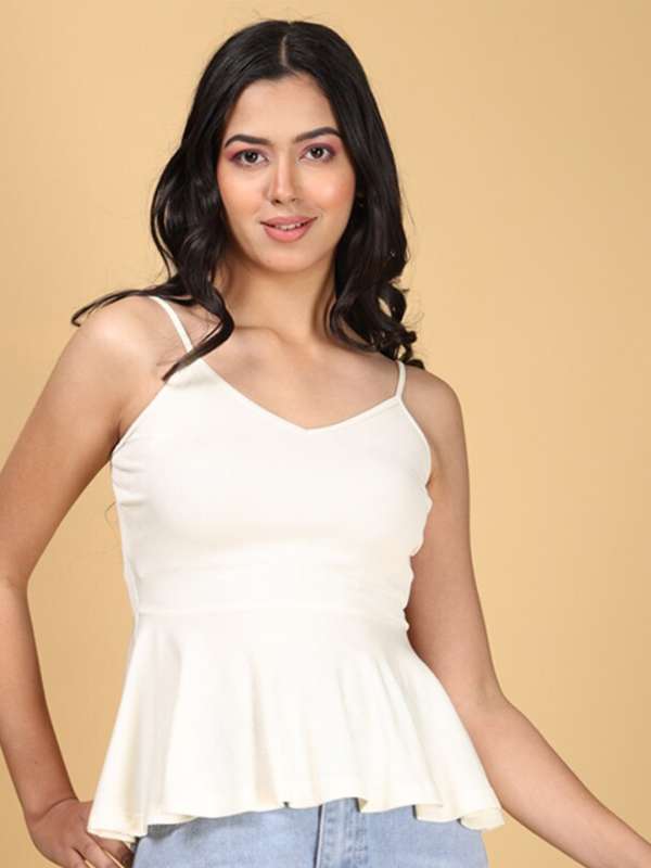 White sleeveless peplum top 2025