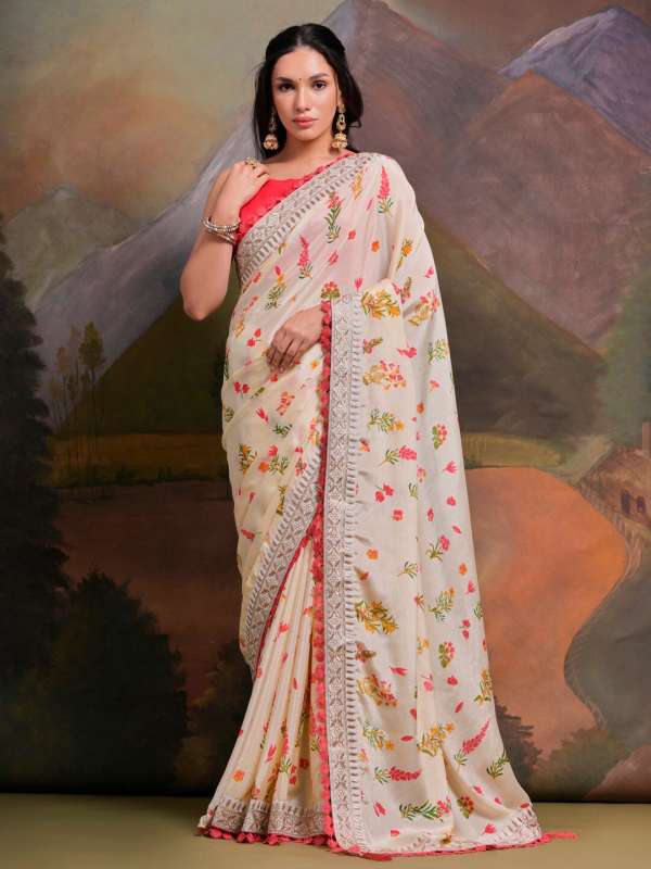 White Chiffon Saree Buy White Chiffon Saree online in India
