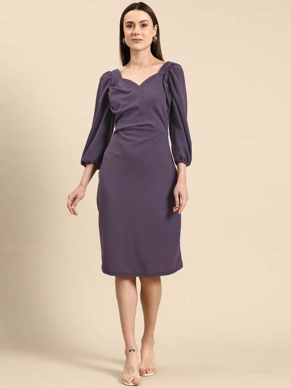 Buy RIBBED PURPLE POLYESTER BODYCON DRESS for Women Online in India