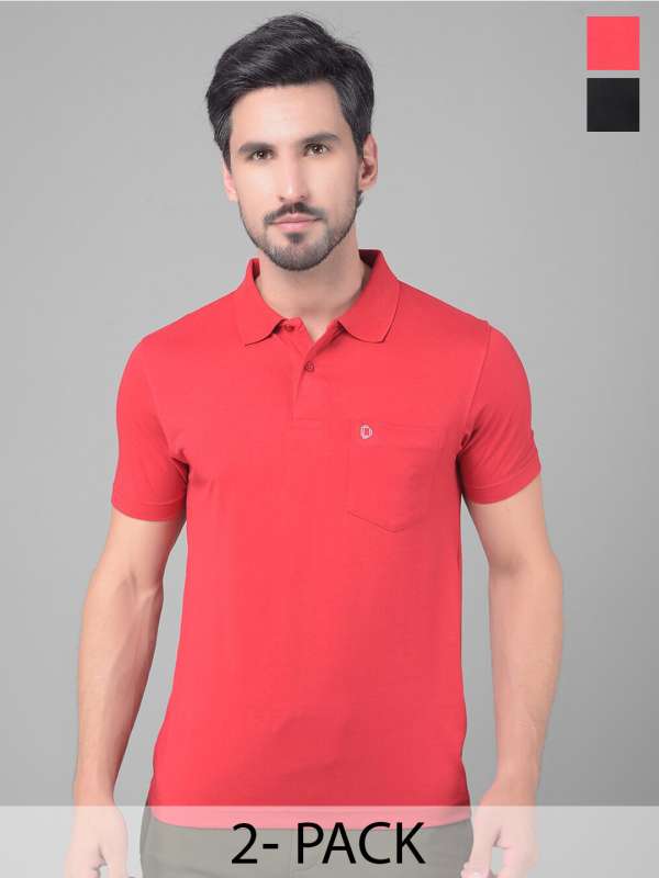 Red collar t shirt cheap