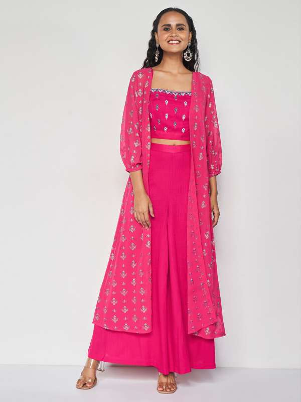 Crop top palazzo with jacket myntra shop