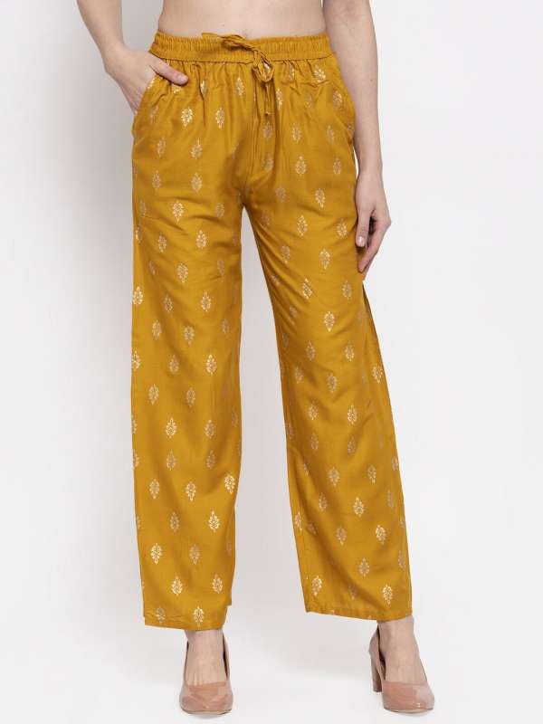 Mustard Yellow Cotton Silk Pleated Pants