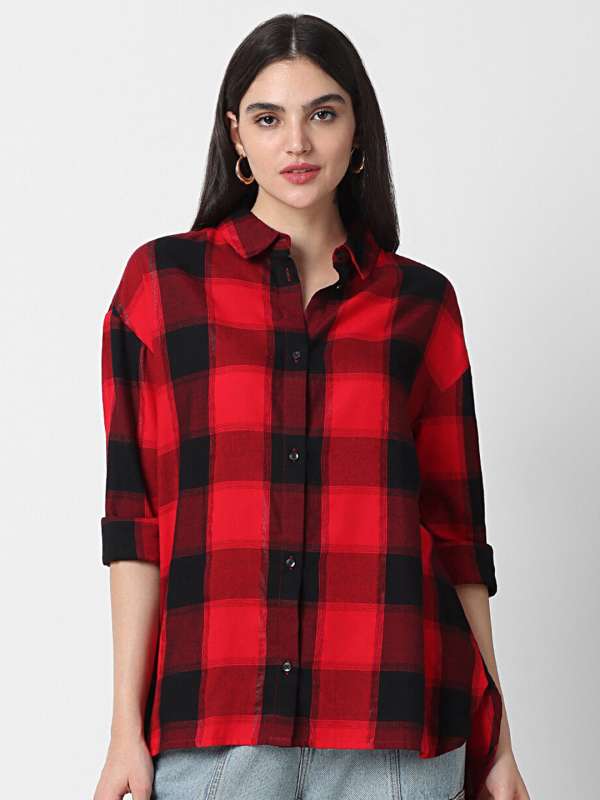 Girls red check shirts clearance