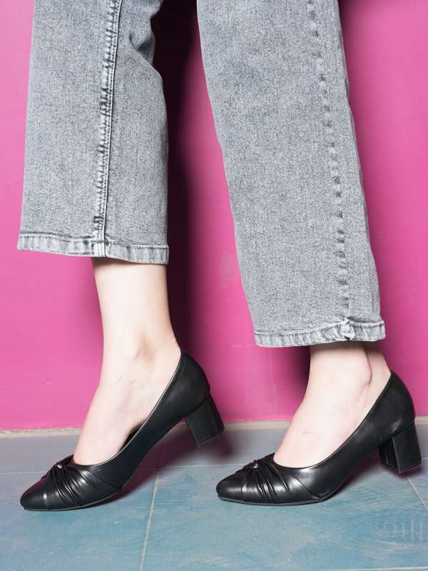 Dressberry Black Grey Textured Block Heels Buy Dressberry Black Grey Textured Block Heels online in India