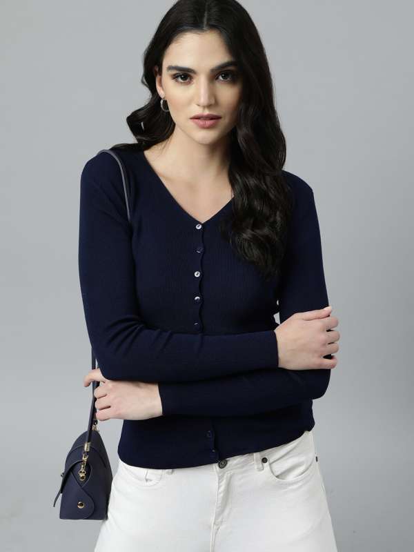 Women Navy Blue Blue Sweaters - Buy Women Navy Blue Blue Sweaters online in  India