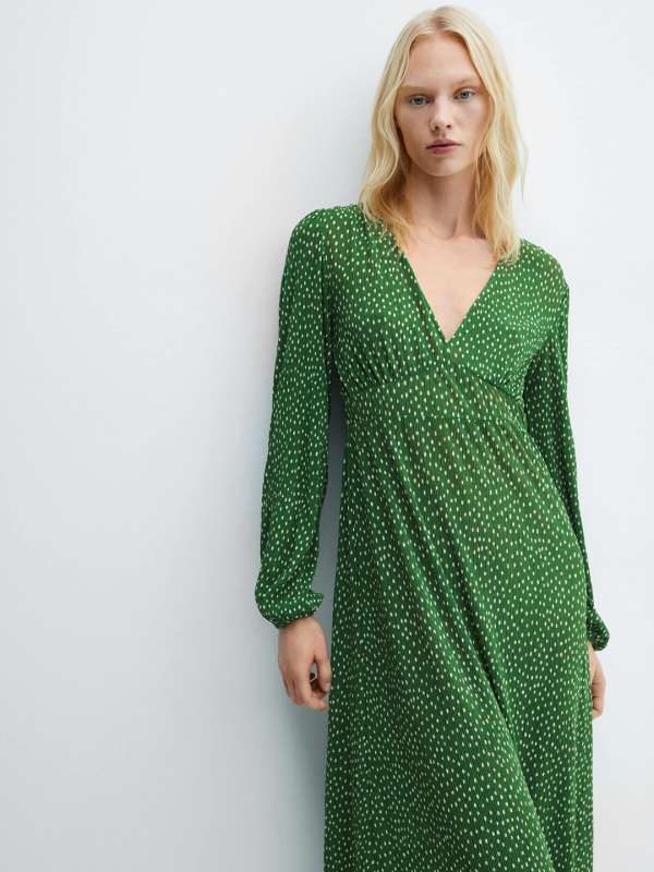 Mango green midi dress new arrivals