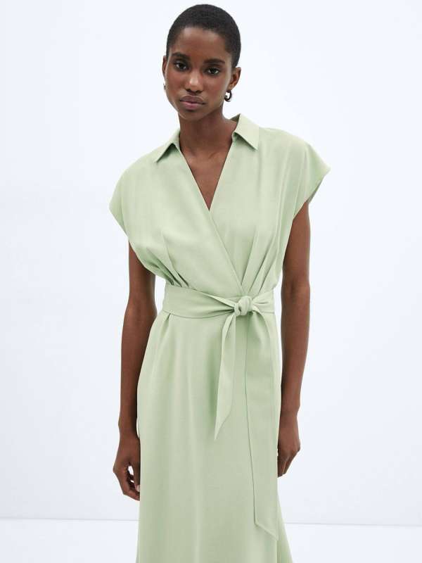 Green wrap dress midi hot sale
