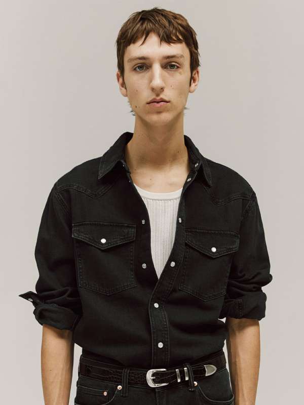 Black denim shirt for mens top
