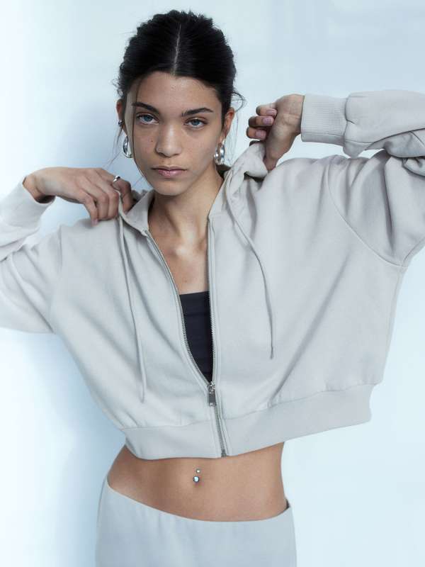 H&m grey cropped hoodie shop