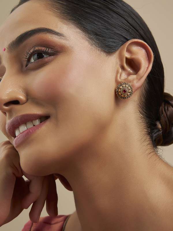 Gold Black Metal Earrings Studs Buy Gold Black Metal Earrings Studs online in India