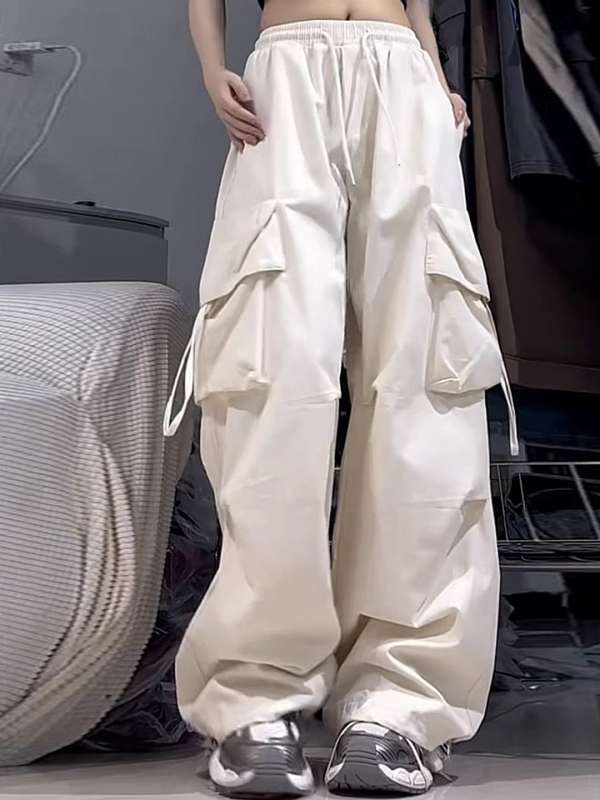 Women Baggy Fit Cargo Pants - White Life
