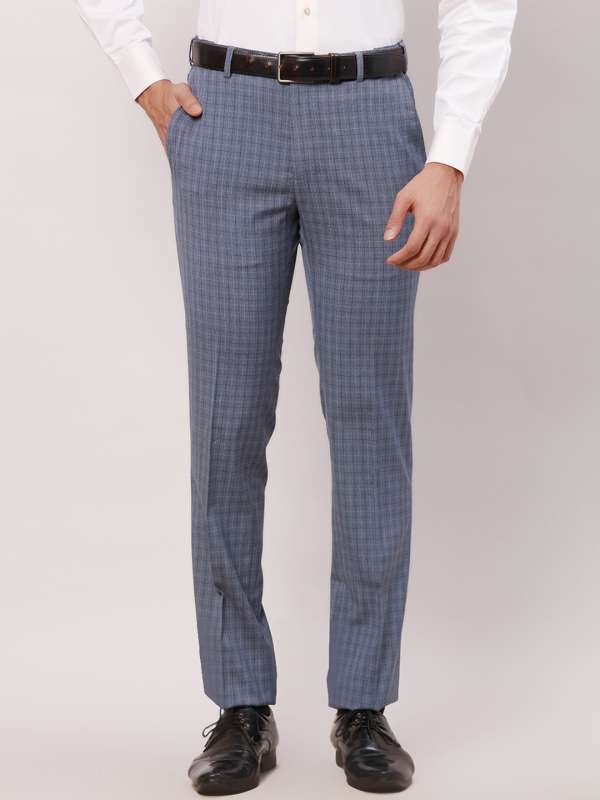 Checked Slim Fit Flat-Front Formal Trousers