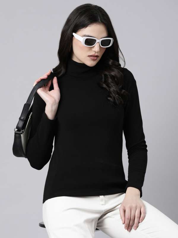 Style Lockers® Women's Turtle High Neck Long Sleeve Sheer Mesh Crop Tops  Tee Sexy Shirt Blouse Clubwear Plus Size