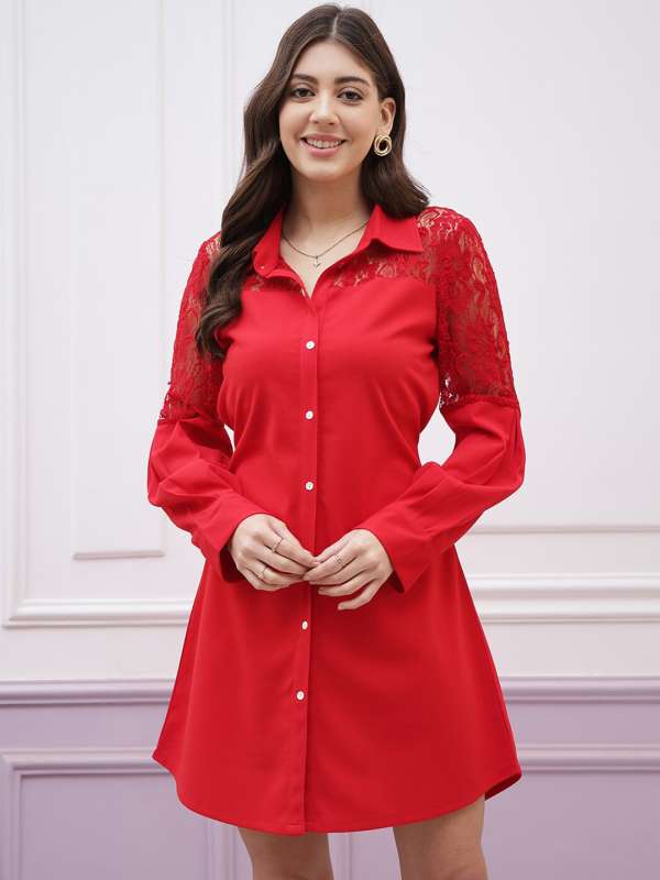 Buy Selvia Women Red Self Design Georgette Formal Shirts
