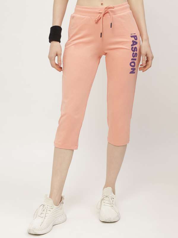 Buy Women Peach Coloured Solid Wide Leg Track Pants - Track Pants