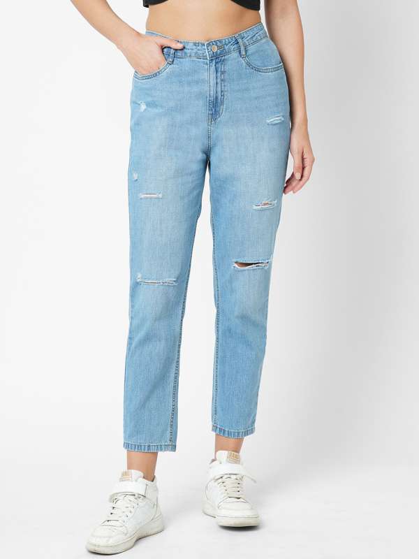 Buy Blue High Rise Ripped Mom Jeans For Women Online in India