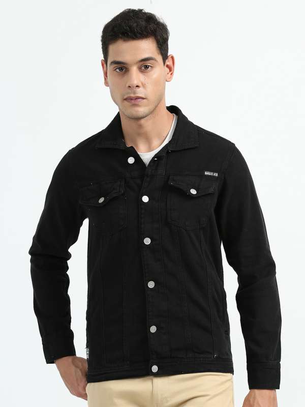 Black muscle fit denim jacket deals