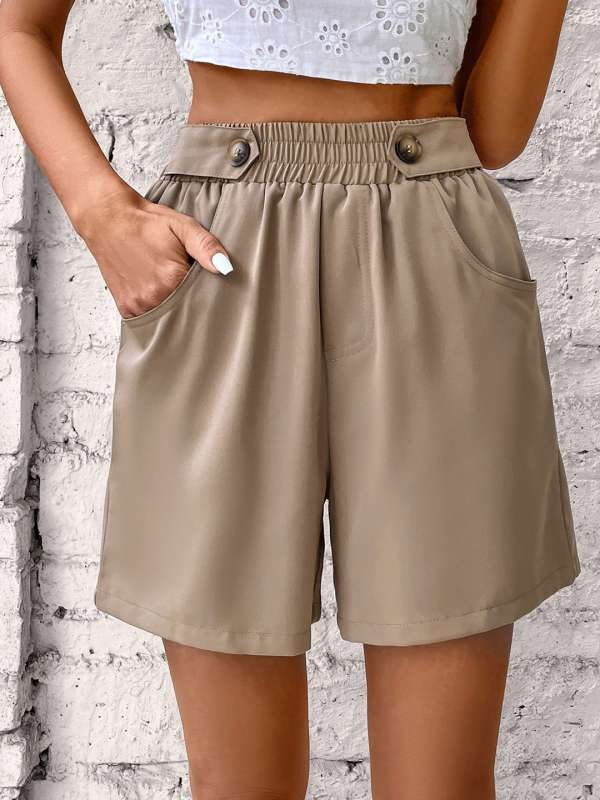 TIANEK Fashion Flowy Cargo Shorts for Women 2023 Khaki Mother's Day Summer  Plus Size Elastic Waist Pocket Loose Solid Lounge Shorts Clearance 