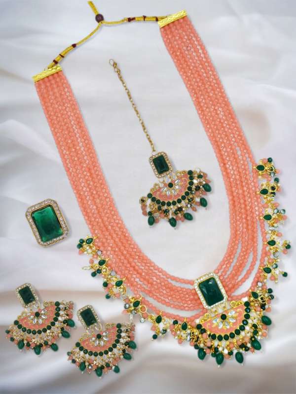 Peach Jewellery Set Buy Peach Jewellery Set online in India
