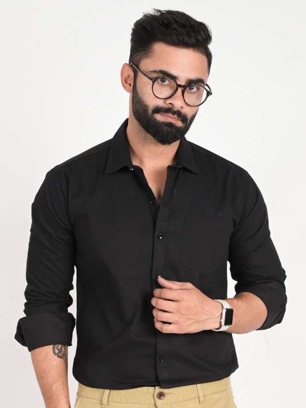 Black shining formal shirt discount