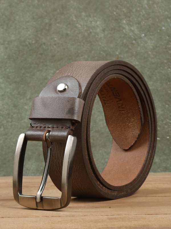 Teakwood Genuine Coffee Brown Leather Belt Round Silver Tone Buckle (One  Size)