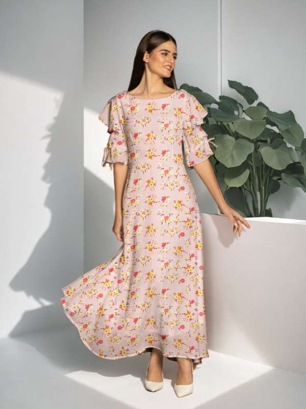 Zink London Pink Printed Maxi Dress Buy Zink London Pink Printed Maxi Dress online in India