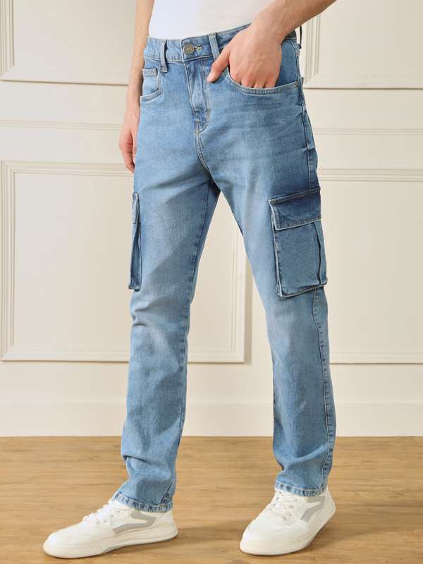 Buy Latest Muted Blue Mens Denim Cargo Pants Online In India