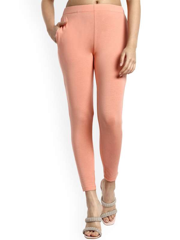 Buy Lyra Women's Peach Solid Churidar Leggings Online at Best