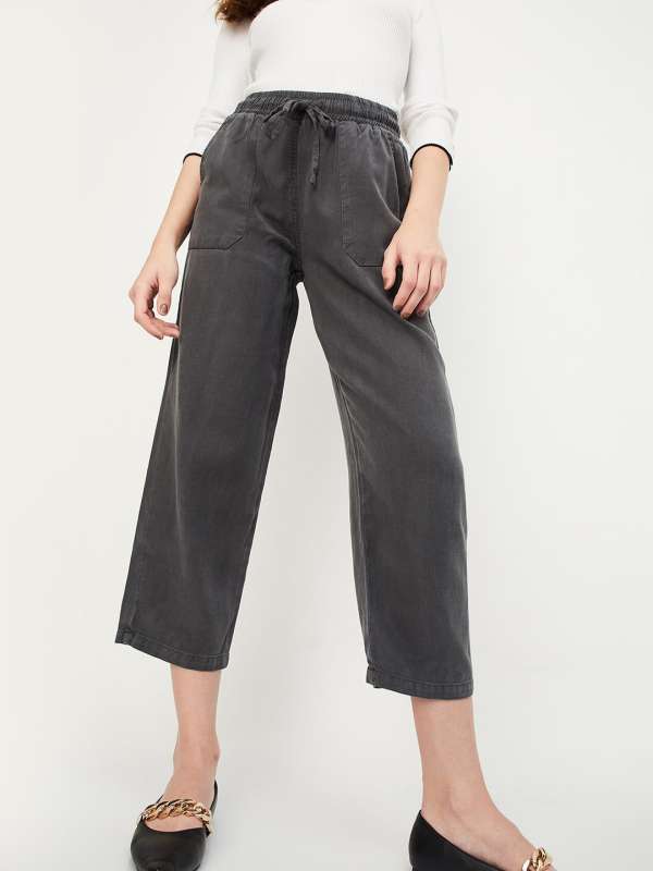 Buy Ankle Length Pant Dark Gray and Beige Combo of 2 Rayon for