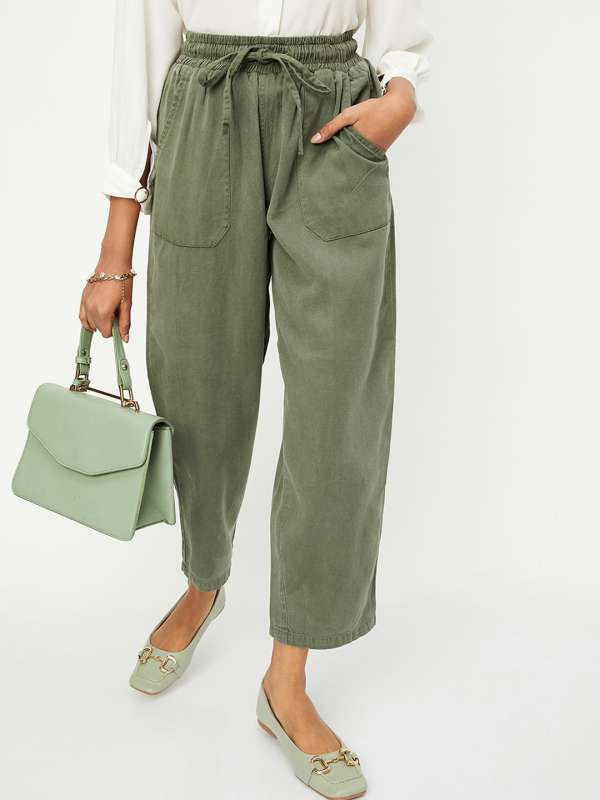 Women's Cotton Solid Ankle Length Trouser Pant with Double Pocket