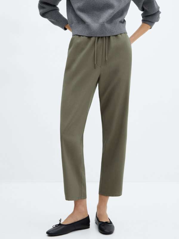 Olive Women Trousers Mango Buy Olive Women Trousers Mango online in India