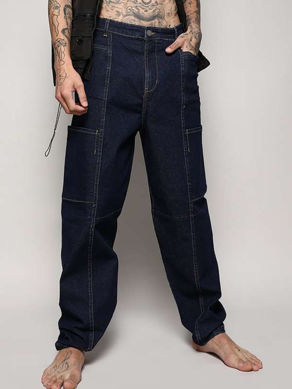 Men Slate Blue Baggy Fit Rigid Jeans