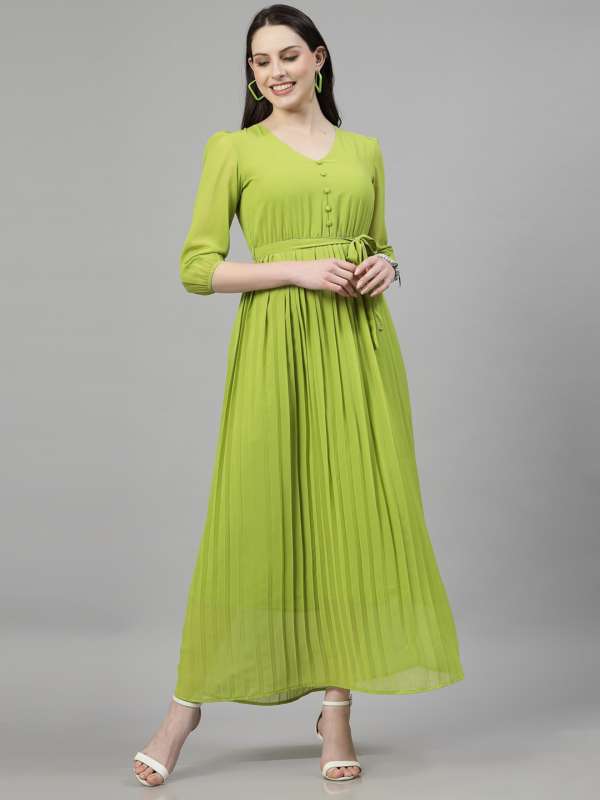 Buy AAYU FIT & Flare Georgette Calf Length Dress for Women Green (36 Size)  at