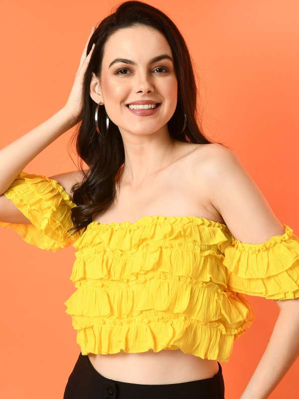 Yellow ribbed tube top cheap