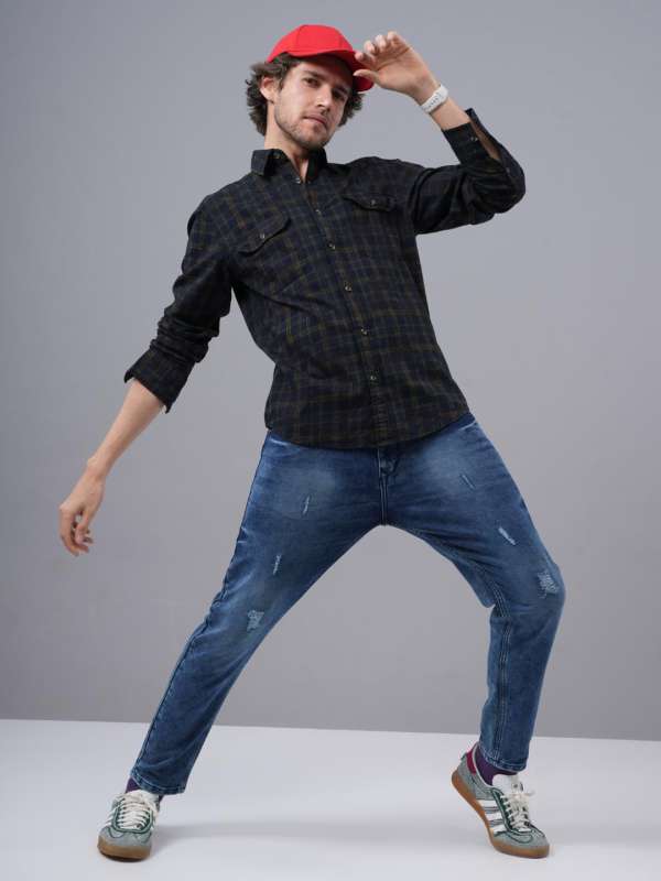Check shirt shop with jeans