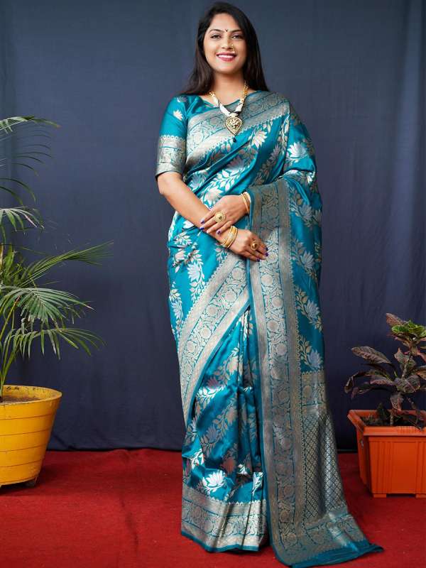 Myntra blue saree outlet