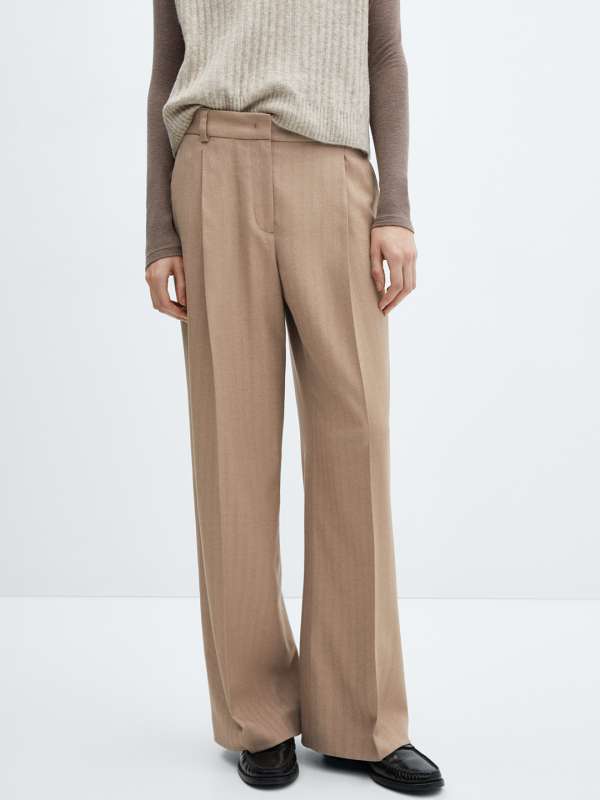 Mango Beige Black Regular Fit Striped Trousers Buy Mango Beige Black Regular Fit Striped Trousers online in India