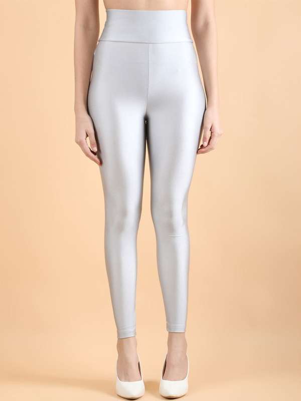 Adorel Girls' Shiny Leggings Metallic Full Length Trousers Silver