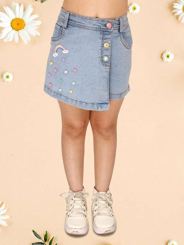Jean Skirt Toddler Girls Denim Ruffle Skort BLUE The