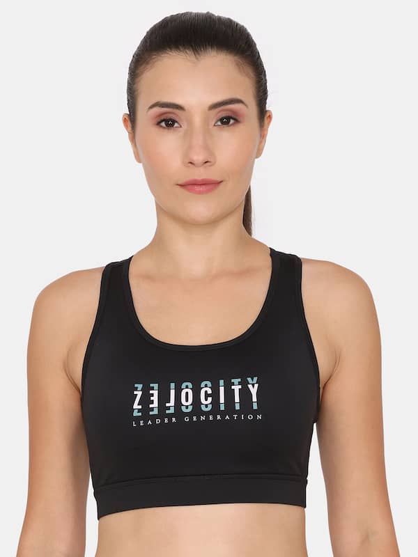 Buy Zelocity Padded Sports Bra- Grey And Black at Rs.2245 online, Activewear online