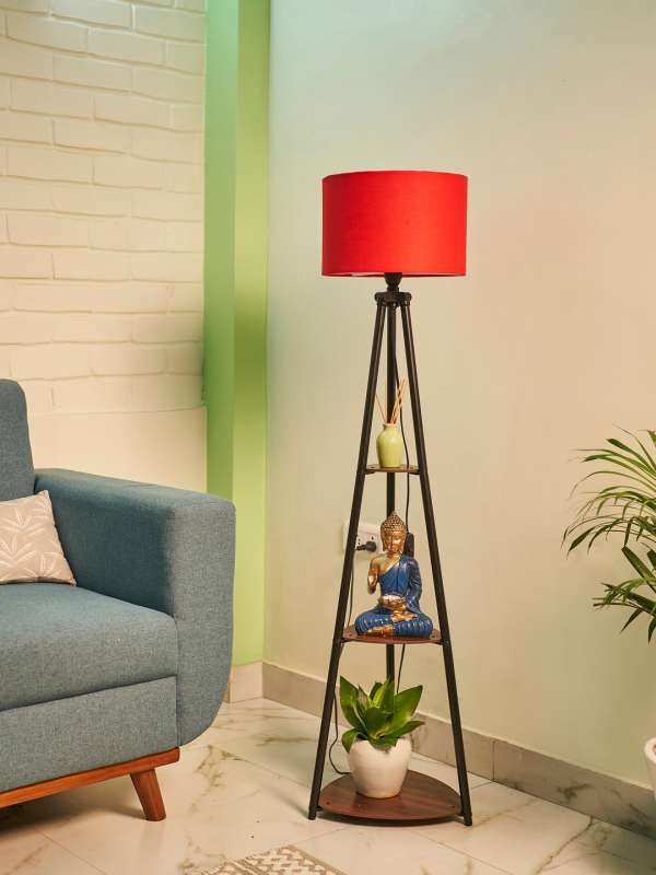 Wooden Floor Lamp With Shelves