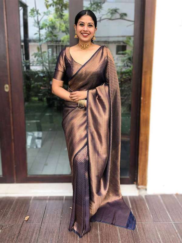 Navy blue wedding saree top