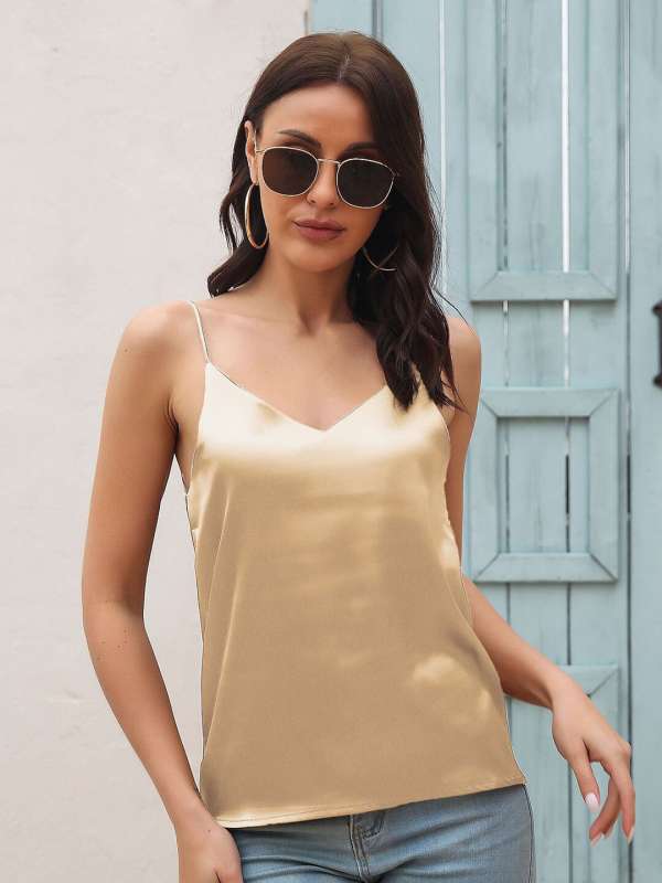 Cream satin tank top deals
