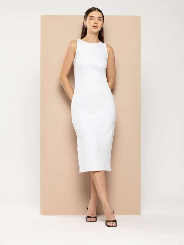 White Solid Bodycon Dress Buy White Solid Bodycon Dress online in India