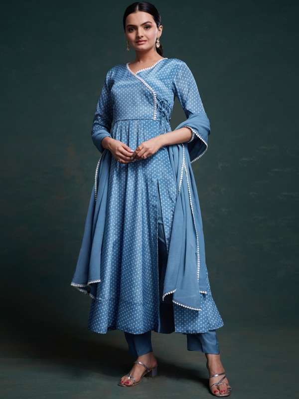 Anarkali Deep Neck Long Frills Kurtas Sets Buy Anarkali Deep Neck Long Frills Kurtas Sets online in India