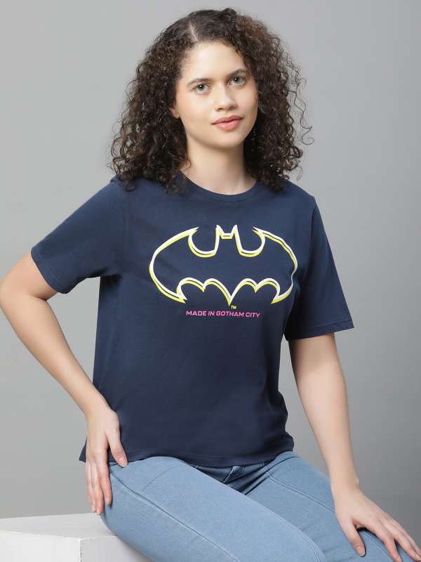 Girl wearing batman t shirt cheap