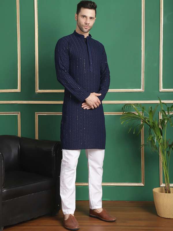Navy Blue Black Men Ethnic Wear Kurta Pyjamas Buy Navy Blue Black Men Ethnic Wear Kurta Pyjamas online in India